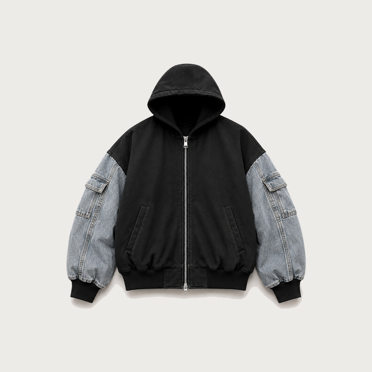 JEAN BOMBER washed black